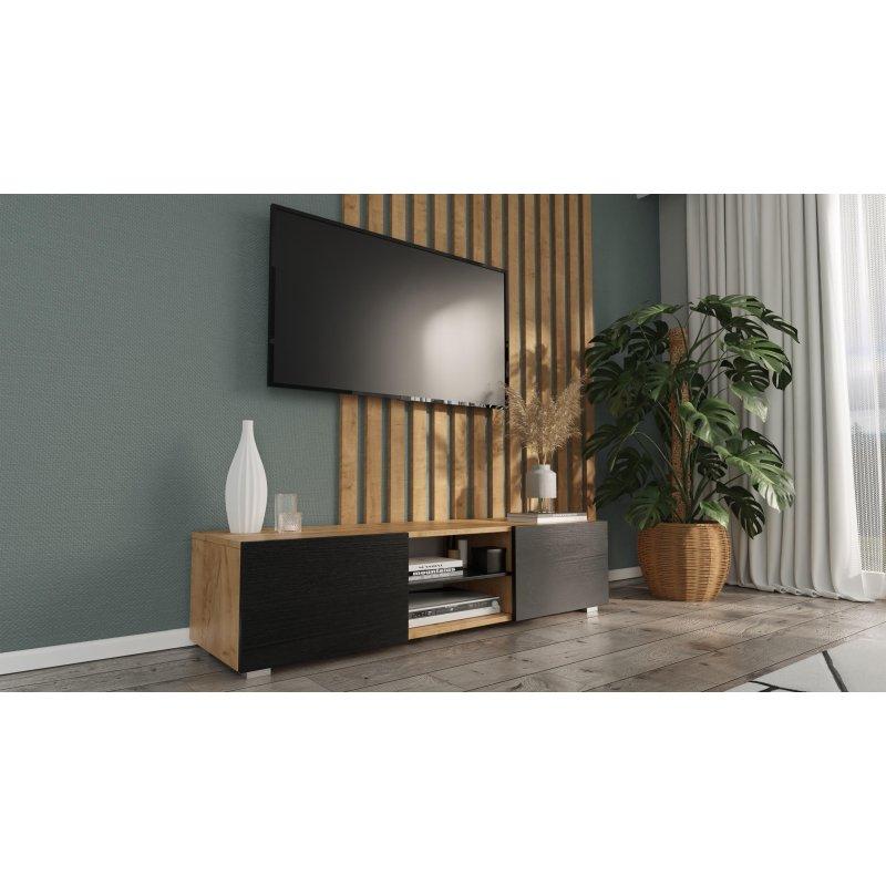 Modern Ahşap Gövdeli 140 cm Mat Siyah TV Sehpası Modern Ahşap Gövdeli 140 cm Mat Siyah TV Sehpası