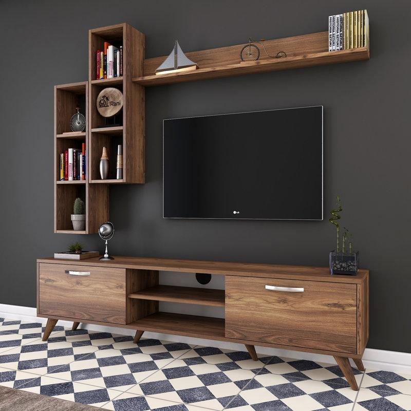 Modern Ahşap Kitaplıklı 180 cm TV Ünitesi Modern Ahşap Kitaplıklı 180 cm TV Ünitesi