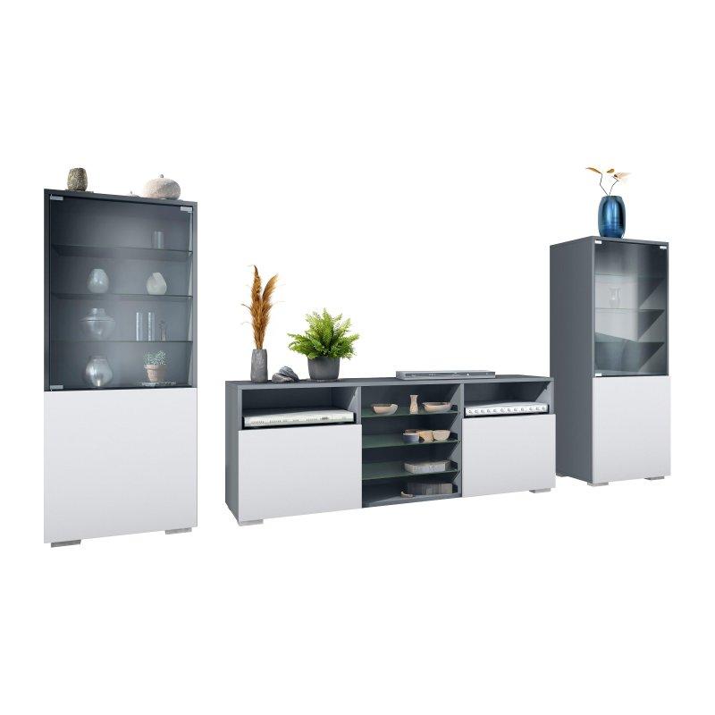 Modern Antrasit Beyaz Salon Duvar Ünitesi 286 cm Modern Antrasit Beyaz Salon Duvar Ünitesi 286 cm