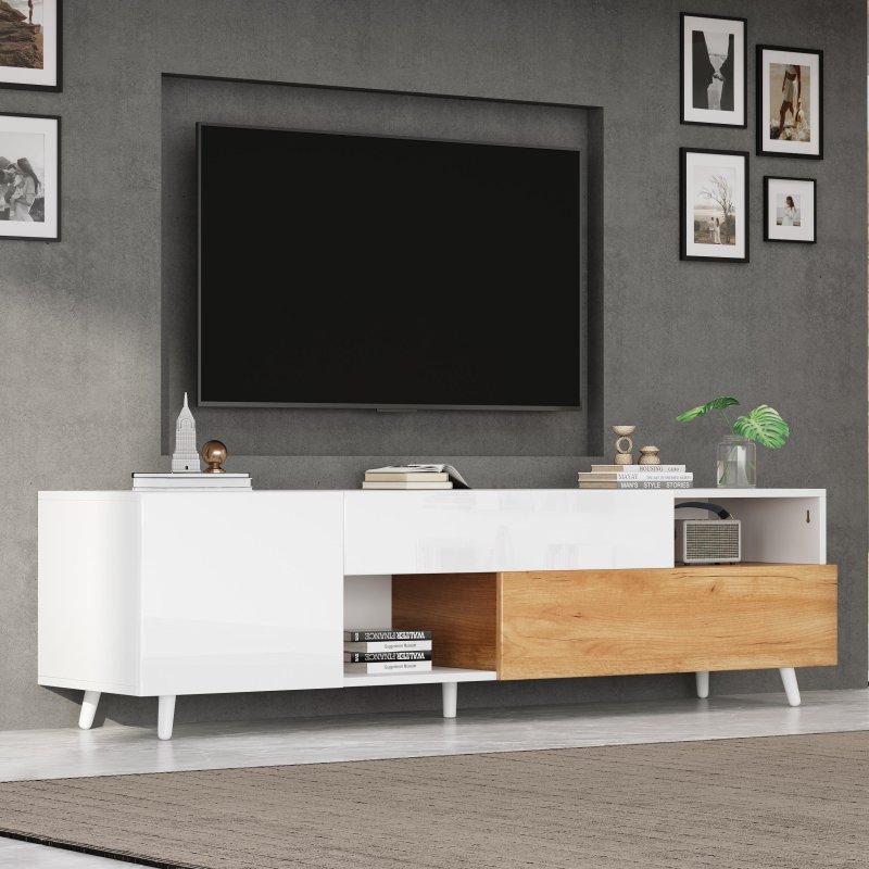 Modern Beyaz Ahşap Kaplamalı 180 cm TV Sehpası Modern Beyaz Ahşap Kaplamalı 180 cm TV Sehpası