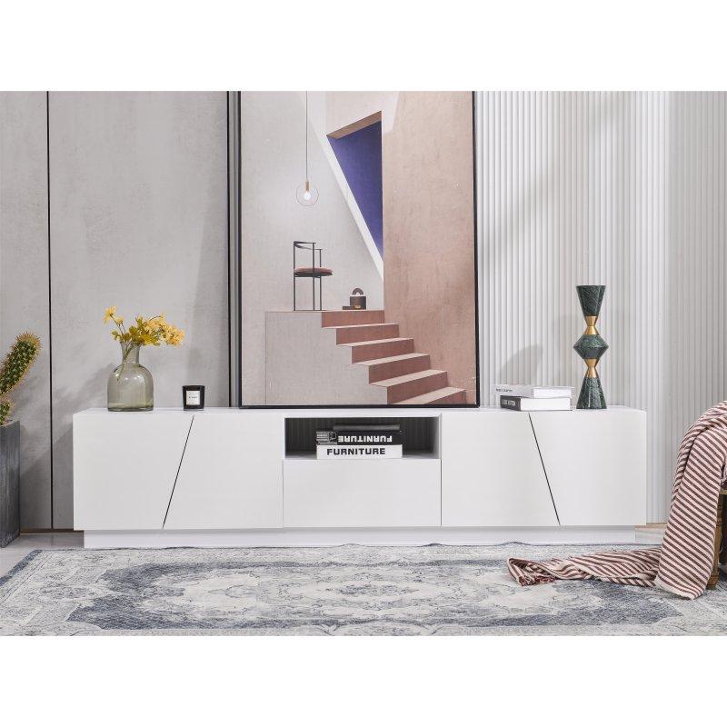 Modern Beyaz Endüstriyel Ahşap 170 cm TV Sehpası Modern Beyaz Endüstriyel Ahşap 170 cm TV Sehpası