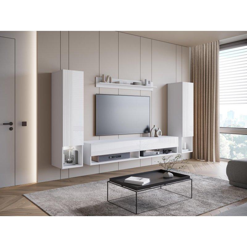 Modern Beyaz Mat ve Parlak TV Ünitesi 240 cm Modern Beyaz Mat ve Parlak TV Ünitesi 240 cm