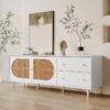 Modern Beyaz Rattan Desenli 180 cm TV Sehpası
