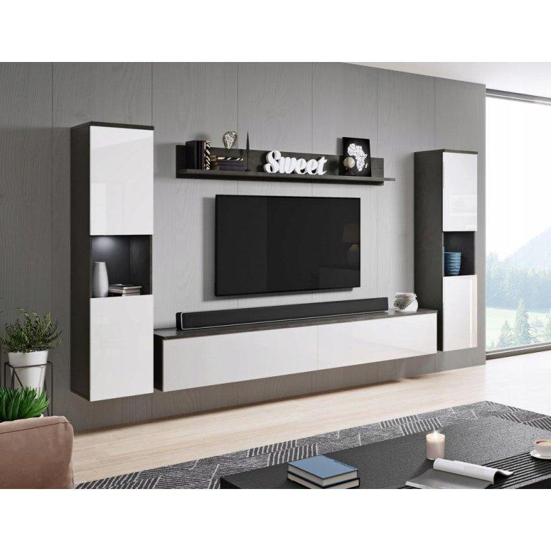 Modern Beyaz Siyah 240 cm TV Ünitesi Seti Modern Beyaz Siyah 240 cm TV Ünitesi Seti