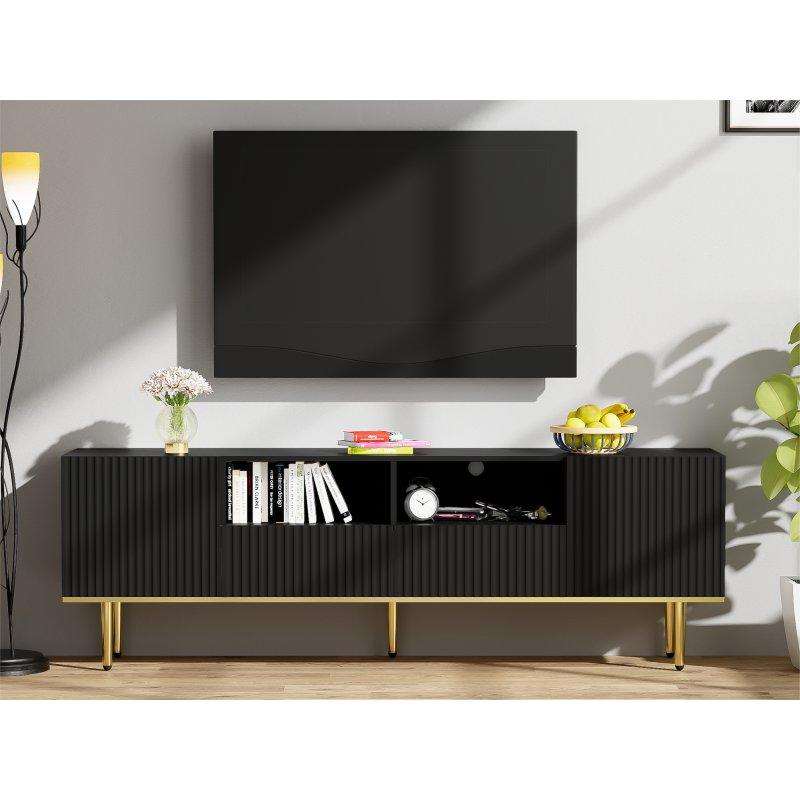 Modern Siyah Altın Detaylı Endüstriyel Ahşap TV Sehpası 165 cm Modern Siyah Altın Detaylı Endüstriyel Ahşap TV Sehpası 165 cm