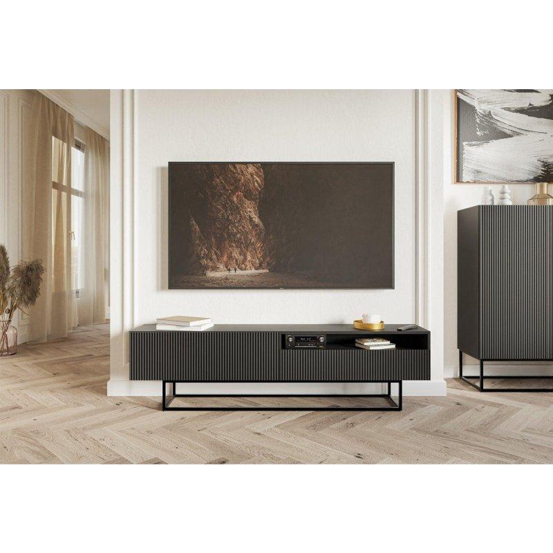 Modern Siyah Çizgili 175 cm TV Sehpası Modern Siyah Çizgili 175 cm TV Sehpası