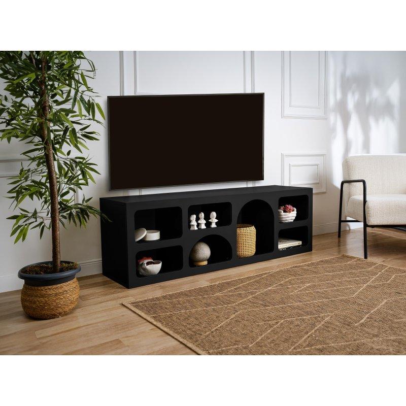 Modern Siyah Çizgili TV Sehpası 160 cm Modern Siyah Çizgili TV Sehpası 160 cm