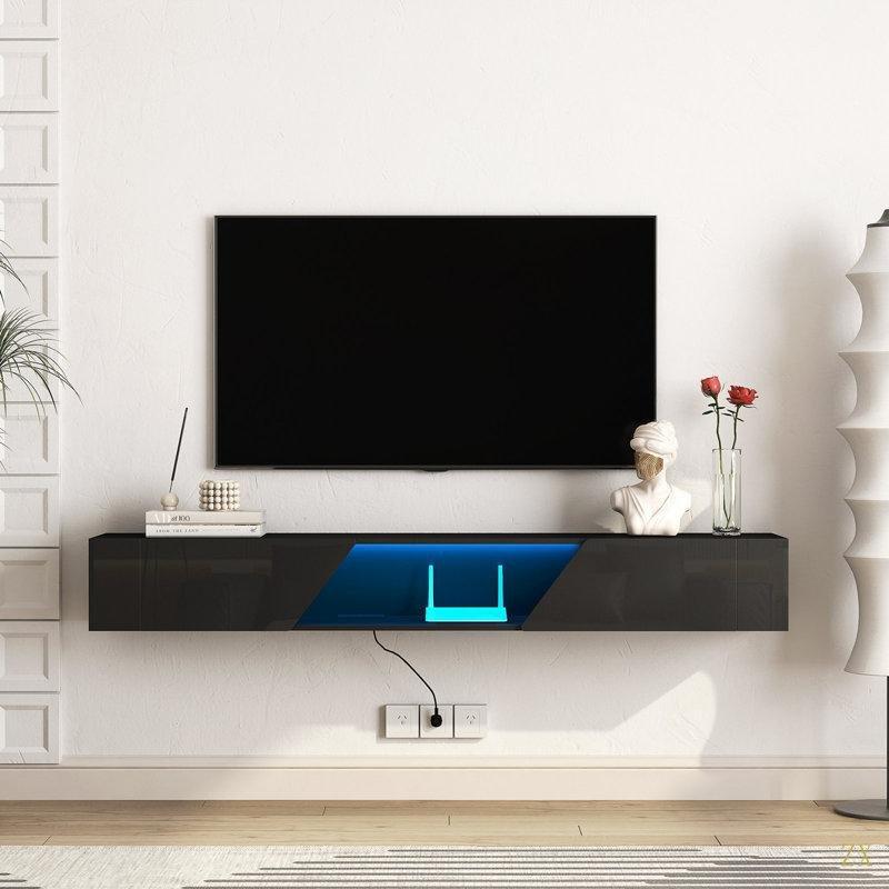 Modern Siyah Duvara Monte TV Ünitesi 176 cm LED Işıklı – 78487 Modern Siyah Duvara Monte TV Ünitesi 176 cm LED Işıklı – 78487