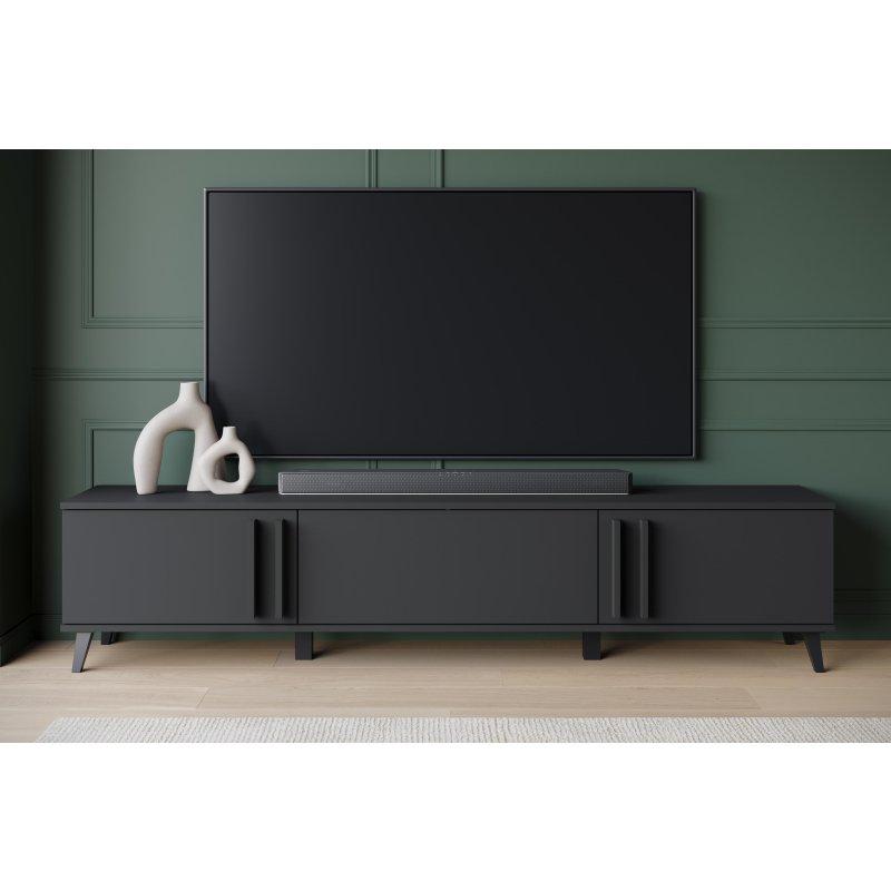 Modern Siyah Endüstriyel Ahşap TV Ünitesi 180 cm Modern Siyah Endüstriyel Ahşap TV Ünitesi 180 cm