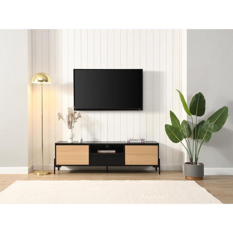 Modern Siyah Naturel Ahşap TV Sehpası 154 cm Modern Siyah Naturel Ahşap TV Sehpası 154 cm