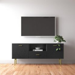 Orta Yüzyıl Tarzı Siyah Endüstriyel Ahşap TV Ünitesi 147x40x61 cm – 78289