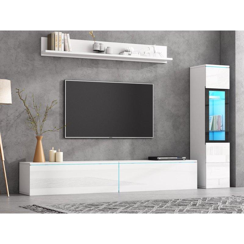 Parlak Beyaz LEDli Modern TV Ünitesi Takımı 180 cm Parlak Beyaz LEDli Modern TV Ünitesi Takımı 180 cm