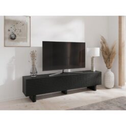 Siyah Çizgili Endüstriyel Ahşap TV Sehpası 180 cm