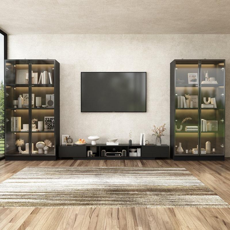 Siyah Endüstriyel Ahşap Cam Camlı Dolaplı TV Ünitesi 160×160 cm 3 Parçalı LED Aydınlatmalı – 78799 Siyah Endüstriyel Ahşap Cam Camlı Dolaplı TV Ünitesi 160×160 cm 3 Parçalı LED Aydınlatmalı – 78799