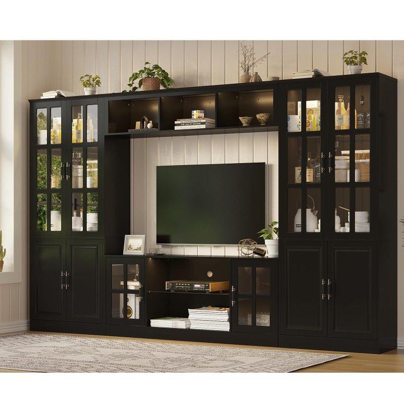 Siyah Cam Kapaklı Kitaplıklı TV Ünitesi 320 cm