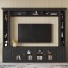 Siyah Endüstriyel Ahşap Temperli Cam Kapılı Ayarlanabilir Raflı Dolaplı TV Ünitesi 235x40x200 cm – 78757 Siyah Endüstriyel Ahşap Temperli Cam Kapılı Ayarlanabilir Raflı Dolaplı TV Ünitesi 235x40x200 cm – 78757