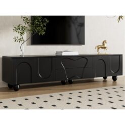 Siyah Mat Endüstriyel Ahşap TV Ünitesi 180 cm