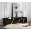 Siyah Mermerli Altın Aksentli TV Ünitesi 220x45x53 cm – 79282 Siyah Mermerli Altın Aksentli TV Ünitesi 220x45x53 cm – 79282