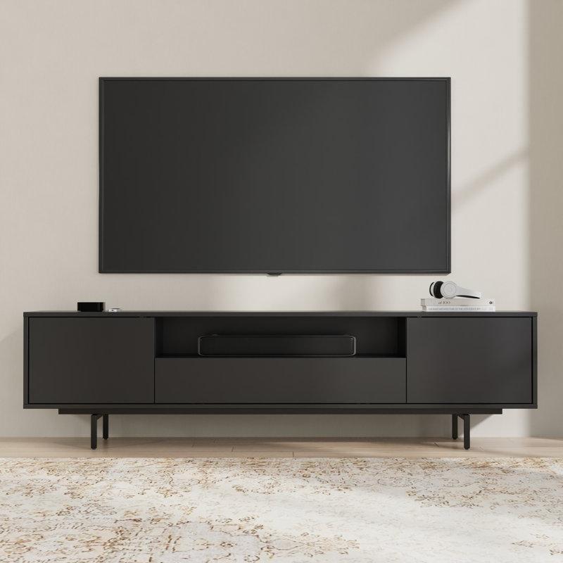 Üç Kapılı Antrasit TV Ünitesi 189 cm Genişlik Modern Metal Ayaklı Üç Kapılı Antrasit TV Ünitesi 189 cm Genişlik Modern Metal Ayaklı
