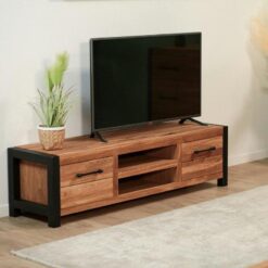 Yağlı Meşe Ahşap ve Metal Çerçeveli Modern TV Sehpası 150 cm