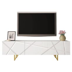 180 cm Beyaz TV Ünitesi Gold Metal Ayaklı – 80608