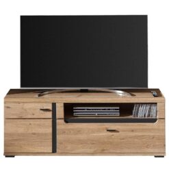 Açık Ahşap Renkli 150 cm TV Ünitesi Siyah Detaylarla – 80566
