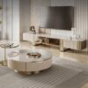 Açık Krem Sintered Stone Üst Yüzeyli Metal Ayaklı TV Ünitesi ve Orta Sehpa Takımı – 79555
