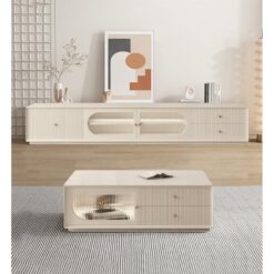 Açık Renkli Endüstriyel Ahşap TV Ünitesi ve Orta Sehpa Takımı – 79708