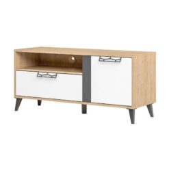 Amerikanik Ceviz Açık Raflı Beyaz Mat Vitrinli TV Ünitesi 120×55 cm – 82021