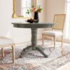 Antik Gri Masif Ahşap Yemek Masası 107 cm Yuvarlak Pedestal Tabanı – 82546