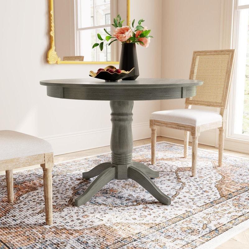 Antik Gri Masif Ahşap Yemek Masası 107 cm Yuvarlak Pedestal Tabanı – 82546 Antik Gri Masif Ahşap Yemek Masası 107 cm Yuvarlak Pedestal Tabanı – 82546
