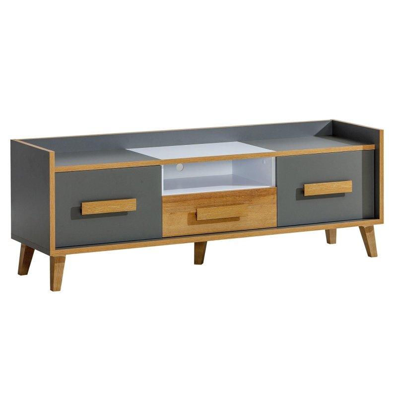 Antrasit ve Beyaz Parlak Vitrinli TV Ünitesi 160×57 cm Meşe Ayaklı – 81997 Antrasit ve Beyaz Parlak Vitrinli TV Ünitesi 160×57 cm Meşe Ayaklı – 81997