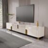 Bej Renk Endüstriyel Ahşap 200 cm Modern TV Konsolu 4 Saklama Bölmeli – 80884