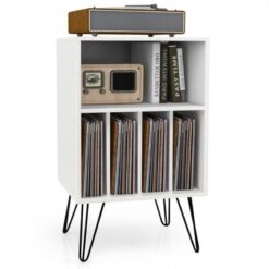 Beyaz Endüstriyel Ahşap Plak Dolabı Metal Ayaklı 53x53x46 cm – 81589