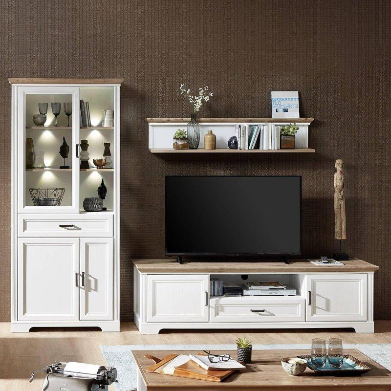 Beyaz Endüstriyel Ahşap Üç Parçalı Vitrinli TV Ünitesi 299×204 cm – 81844 Beyaz Endüstriyel Ahşap Üç Parçalı Vitrinli TV Ünitesi 299×204 cm – 81844