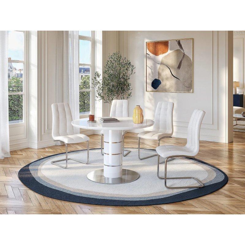 Beyaz Parlak MDF ve Paslanmaz Çelik 160 cm Açılır Yuvarlak Yemek Masası – 83053 Beyaz Parlak MDF ve Paslanmaz Çelik 160 cm Açılır Yuvarlak Yemek Masası – 83053