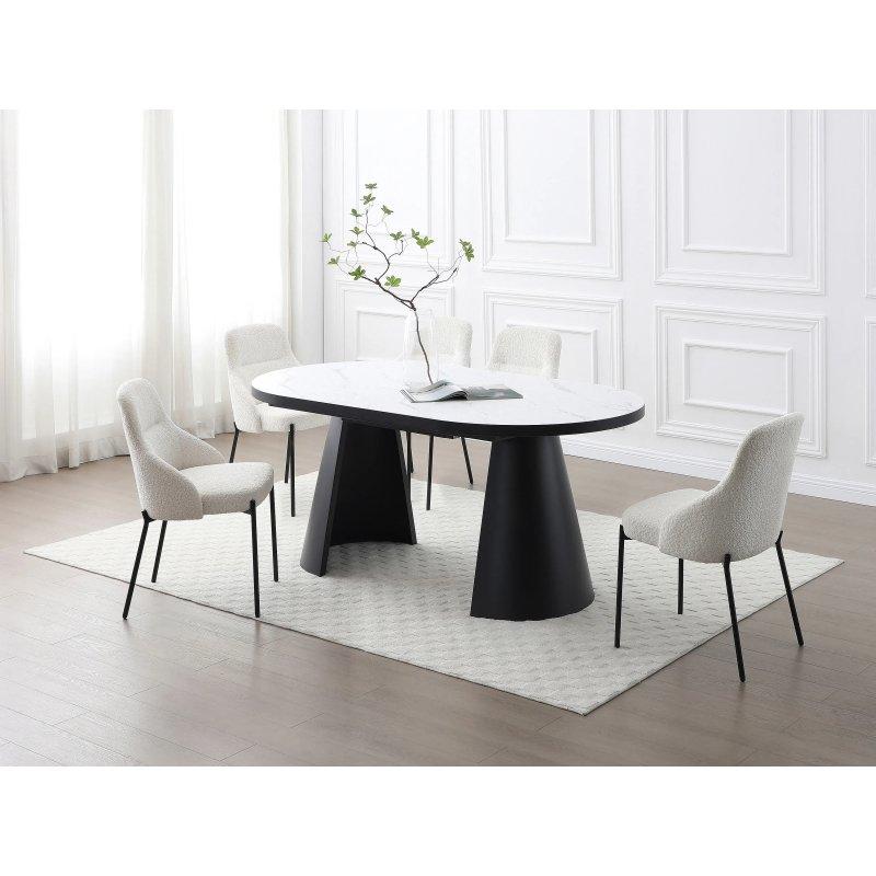 Beyaz Siyah Mermer Desenli Açılır Yuvarlak Yemek Masası 240 cm – 83014 Beyaz Siyah Mermer Desenli Açılır Yuvarlak Yemek Masası 240 cm – 83014