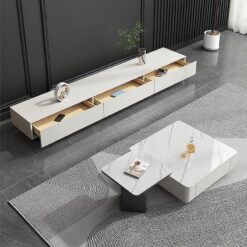 Beyaz Taş Tablalı Metal Ayaklı TV Ünitesi ve Orta Sehpa Takımı – 79534