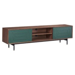 Ceviz Rengi Endüstriyel Ahşap 200 cm TV Ünitesi Yeşil Kapılı – 80704