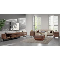 Ceviz Rengi Endüstriyel Ahşap TV Ünitesi ve Orta Sehpa Takımı 307x41x51 cm – 79885