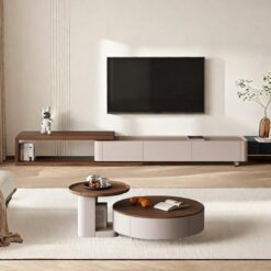 Ceviz Rengi Masif Ahşap TV Ünitesi ve Orta Sehpa Takımı – 79915