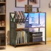 Ceviz Rengi MDF Plak Dolabı 80x85x35 cm Uzaktan Kumandalı LED Aydınlatma ve Şarj İstasyonu – 81637
