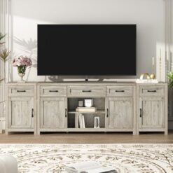 Ceviz Rengi MDF Tv Konsolu 240 cm Genişliğinde 5 Çekmeceli 4 Kapaklı Depolama Ünitesi – 80938