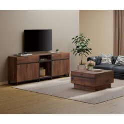 Ceviz Renkli Endüstriyel Ahşap TV Ünitesi ve Orta Sehpa Takımı 180 cm – 79681