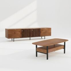 Ceviz Renkli Endüstriyel Ahşap TV Ünitesi ve Orta Sehpa Takımı 240×50 cm – 79699