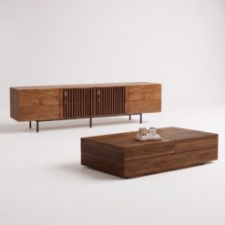 Ceviz Renkli Endüstriyel Ahşap TV Ünitesi ve Orta Sehpa Takımı 240×80 cm – 79489