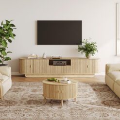 Dalga Kapılı MDF TV Ünitesi ve Yuvarlak Flütlü Orta Sehpa Takımı – 79468