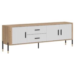 Dante Serisi Beyaz Mat ve Cremona Meşe Renkli 186 cm Vitrinli TV Ünitesi – 82126