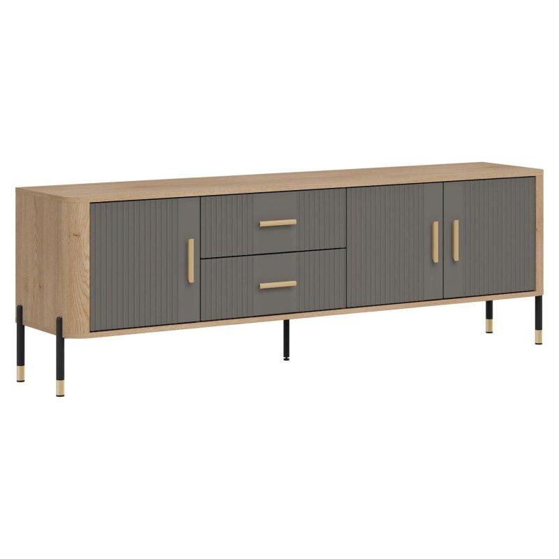 Dante Vitrinli TV Ünitesi 186×61 cm Gri Mat Kremona Ahşap Gold Uygulamalı – 82162 Dante Vitrinli TV Ünitesi 186×61 cm Gri Mat Kremona Ahşap Gold Uygulamalı – 82162
