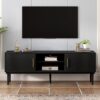 Dikey Çizgili Kapılı Siyah TV Konsolu 190x40x65 cm – 80797 Dikey Çizgili Kapılı Siyah TV Konsolu 190x40x65 cm – 80797
